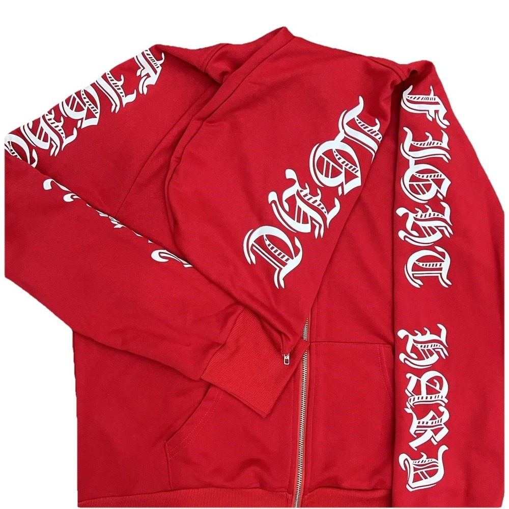 SHEIN EMRG EMRG Jacket Full Zip Hoodie Size L  Graphic Fight Hard Red  White - Picture 5 of 9